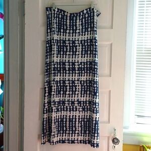 Chico’s blue white tie dye shibori knit maxi skirt 2/L pullon beachy boho comfy